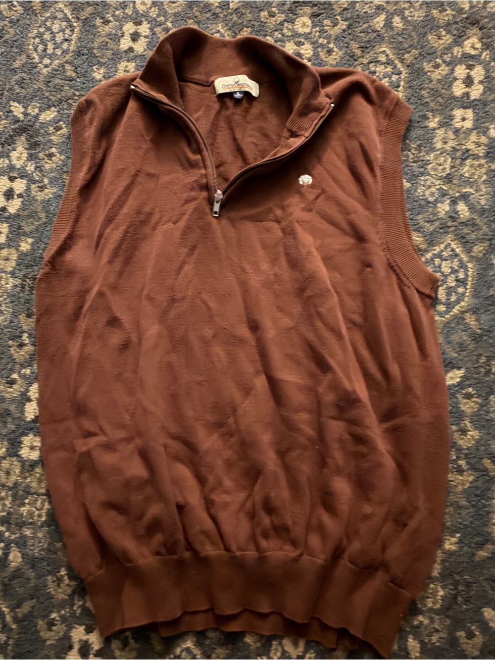 Men's Brown Sleeveless Quarter-Zip Sweater Vest